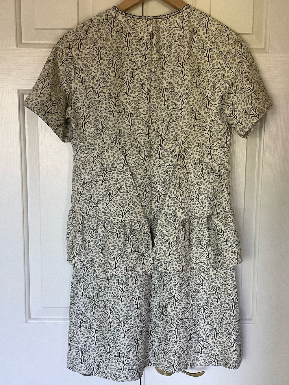 Marni Cream Dress with Black Botanical Print - Short Sleeve Peplum Mini - Picture 4 of 8
